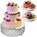 10" Inch Crystal Cake Stand – Mirrored Beaded Crystal Cake Pedestal Stand – Dessert Stand for Cupcakes, Muffins, Cake, Cheese – Elegant Dessert Table Display Set – Cake Base for Party, Wedding, Birthday