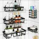 5 Pack Shower Caddy Organizer Rack Shelf for Inside Shower, Adhesive Bathroom Wall Storage Basket Rustproof Stainless Steel Shampoo Holder, Bathroom Accessory Decor Set, Black