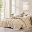 CASAAGUSTO Queen Comforter Set, 7 Pieces Beige Seersucker Bed in a Bag Queen Size Soft All Seasons, Bedding Sets with Comforter, Flat Sheet, Fitted Sheet, 2 Pillow Shams, 2 Pillowcases (Queen(90"*90"))