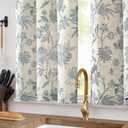 jinchan Floral Linen Tier Curtains 24 Inch Farmhouse Cafe Curtains Rod Pocket Country Flower Drapes for Small Windows for Kitchen Laundry Room Bathroom RV 2 Panels Light Filtering Blue on Beige