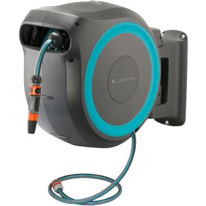 GARDENA (18630) Retractable Garden Hose Reel 115' x 1/2" Wall Mounted, Automatic Retraction & Length Lock for Easy Watering. Heavy Duty Swivel Bracket 180, Includes Nozzle. Made in Europe