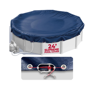 24 ft Round Pool Cover for Above Ground Pools, Above Ground Pool Cover, Swimming Pool Cover, Winter Pool Cover, Keeps Out Debris, Cold and UV Resistant, Supreme Mesh, Navy Blue