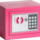 Jssmst Small Safe Box for Money - 0.23CF Mini Safe with Electronic Keypad, Lockable Box for Home Security and Personal Storage, 9.06 x 6.69 x 6.69 inch, Pink