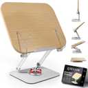 Book Stand for Reading - Adjustable Recipe Book Holder Stand with 360 Swivel Base, Aluminum & Wood Stand for Kitchen, Hands-Free, Foldable Cook Book Stand for Desk,Tablets, Laptop, Textbook