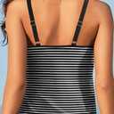 Womens Tankini Tops Only - Modest Swimsuit V-Wired Swim Top Swimwear Tummy Control Bathing Suit No Bottom 2025 Black Striped (Black, M)