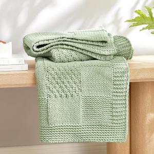 Amlie Home Checkered Chenille Knit Throw Blanket for Couch, Classic Texture Decorative Soft Blanket for Sofa, Chair & Bedroom, 60"x80", Sage Green
