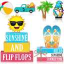 Vercraft 11 Pcs Summer Decorations Set Sunshine Tiered Tray Decor Hello Sweet Summer Wooden Blocks Flip Flops Coconut Tree Centerpiece for Home Office Decorations