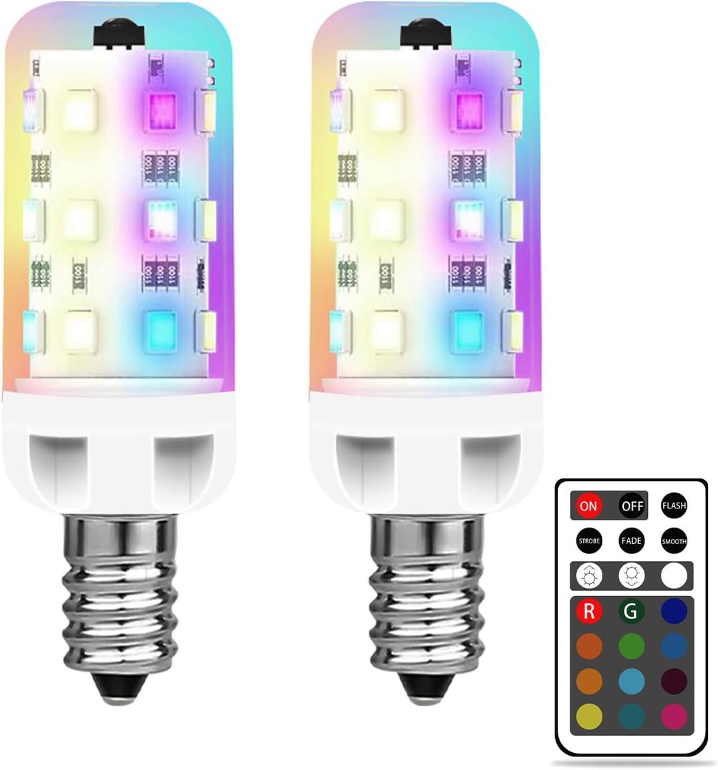 XRise E12 LED Bulb 2.5W Dimmable RGB+White Color Changing with Remote Control Equivalent 25W Halogen E12 Base LED Light Bulbs 6000K 250LM, No Flicker,2 Pack