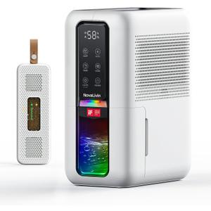 Dehumidifier for Home, Dehumidifiers for Bathroom, Bedroom, Living room, Closet with 68 OZ Water Tank, Moisture Absorbers, Auto Shut Off, Auto Humidity Control, 7 Colors LED Light, Black and White