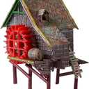 RUIAN Aquarium Decorations Waterwheel Hut (Big Water Truck) Air Action Aerating Fish Tank Ornaments Air Bubbler Movement Decorations (Redbrown)