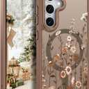 DOMAVER for Samsung Galaxy S25/ Galaxy S24 Case, Magnetic Phone Case for Samsung S25/S24 [Compatible with MagSafe] Slim Fit Flowers Floral Design Shockproof Protective Cover Women Girls Cover- Brown