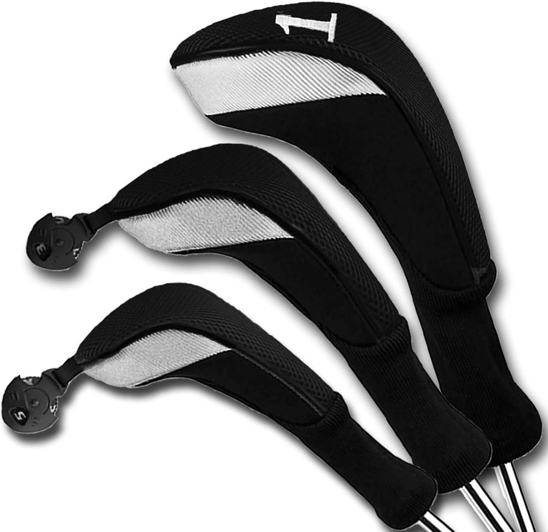 FINGER TEN Golf Club Head Covers Woods Driver Fairway Hybrid 3/4/5 Set, Headcovers Men 1 3 5 7 X Interchangeable Number Tag, Fit All Wood Clubs