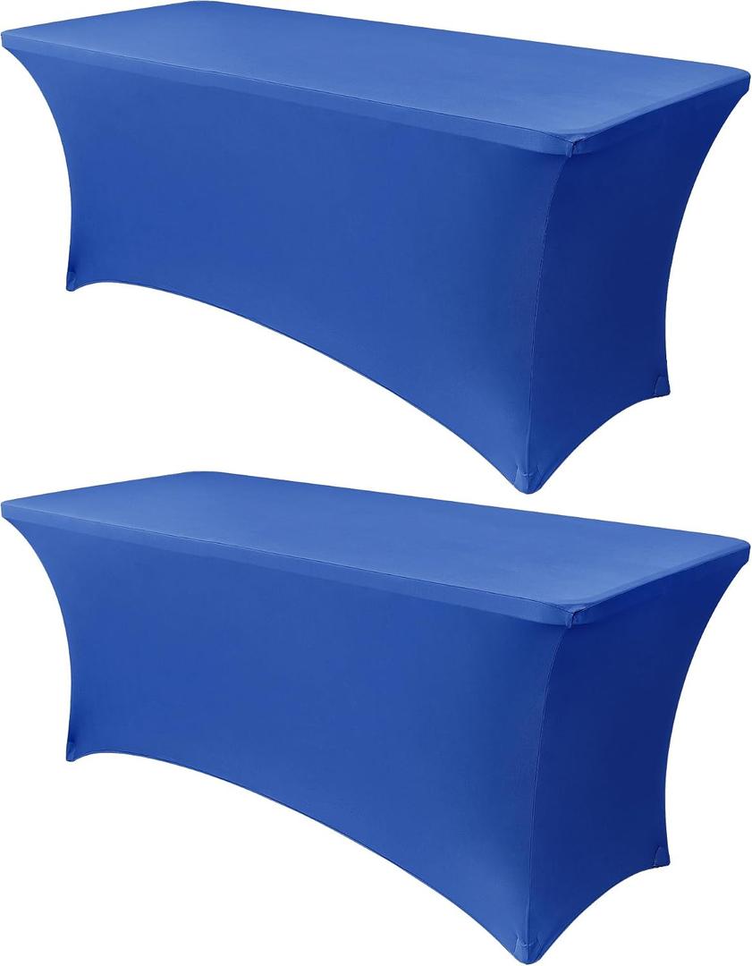 Obstal 6ft Stretch Spandex Table Cover for Standard Folding Tables - 2 Pack Universal Rectangular Fitted Tablecloth Protector for Wedding, Banquet and Party, 72L x 30W x 30H Inches, Royal Blue, 2pc