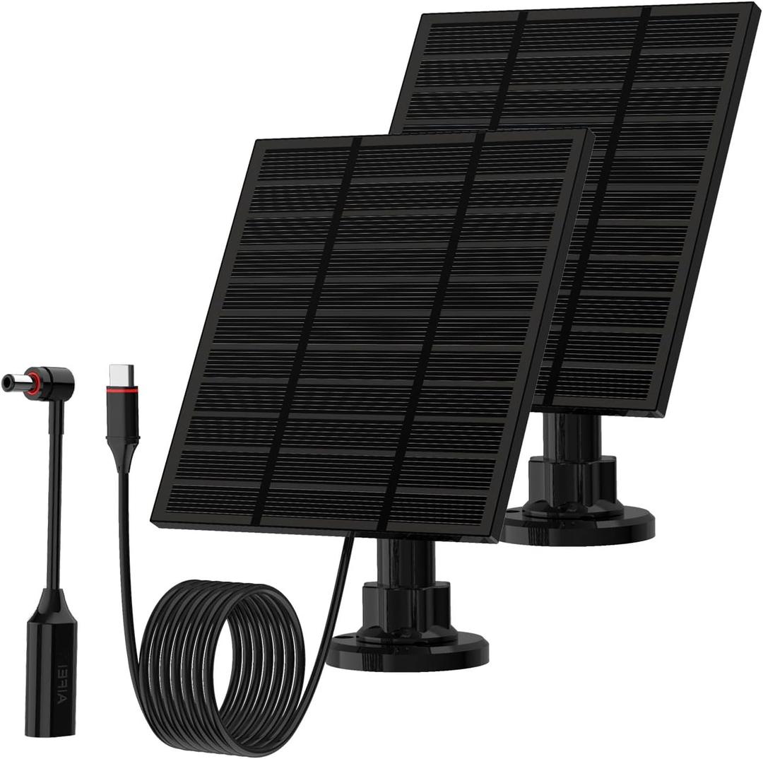 Solar Panels for Ring Camera Outdoor (New Generation) 5W 5V Solar Panel Charger with USB-C&Plug for Spotlight Cam Plus&Stick Up Cam Pro.Waterproof IP65 360°Adjustable 2M Cable (Black, 2)