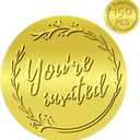 150 PCS You're Invited Stickers, Gold Foil Embossed Envelop Seals, Self-Adhesive Golden Aluminum Foil Stickers for Wedding Invitations, Envelopes, Cards, Present Decoration