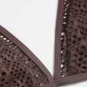 ZAFUL Women's Halter Triangle Bikini Set Crochet Boho Floral Swimsuit Cut Out Tie Side Two Piece Bathing Suit (Brown, M)