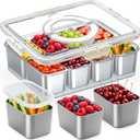 Stainless Steel Snackle Box Container - Reusable 8 Compartment Divided Serving Tray with Lid and Handle, Clear Portable Snack Containers Platters Storage Organizer for Snacks Fruit Candy Veggie Nuts