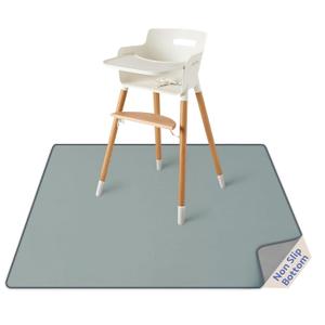 Blissful Diary Baby Splat Mat for Under High Chair, 50.4 x 50.4 Inch Wipeable Splash Mat, Waterproof and Washable, Anti-Slip Floor Protector, Silver Mist