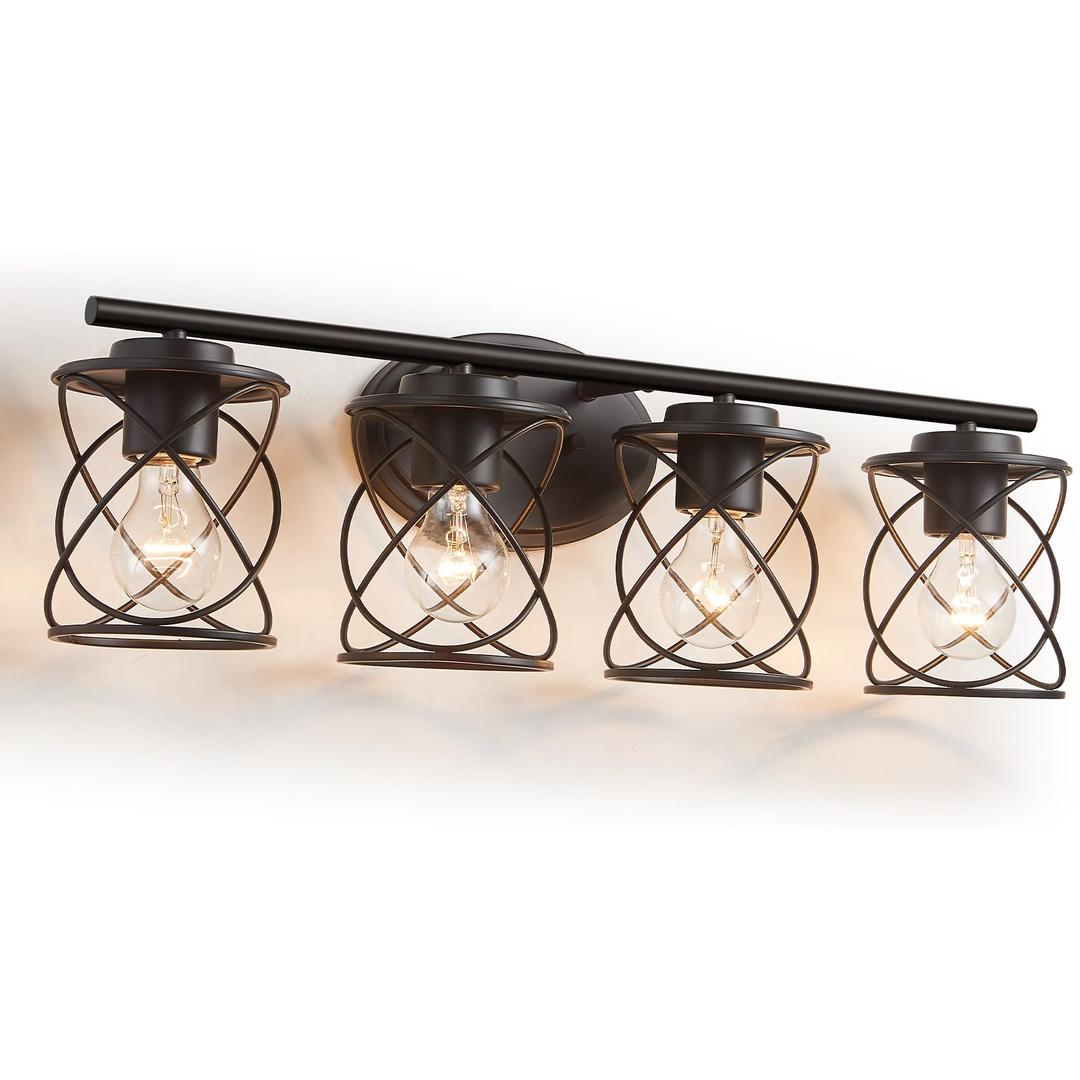 MAVCADONF 3-Lights Matte Black Cage Shade Modern Bathroom Vanity Light Fixtures Over Mirror, Bathroom Wall Lamp for Mirror, Kitchen, Bedroom