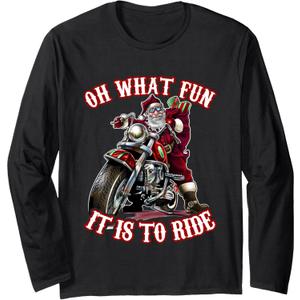 Funny Motorcycle Biker Grandpa Santa Rider Christmas Long Sleeve T-Shirt