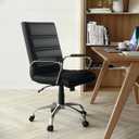 Flash Furniture Whitney Mid-Back Swivel LeatherSoft Desk Chair with Padded Seat and Armrests, Adjustable Height Padded Office Chair, Black