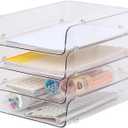 Gagee 4 Pack Paper Organizer for Desk,Clear Stackable Paper Sray Holder, Office Desk Organizer for Notes, Pens, File, Document