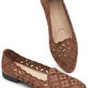 BABUDOG Womens Flats,Black and White Dress Flats with Flower Eyelets,Breathable Ballet Flats (10, Brown)