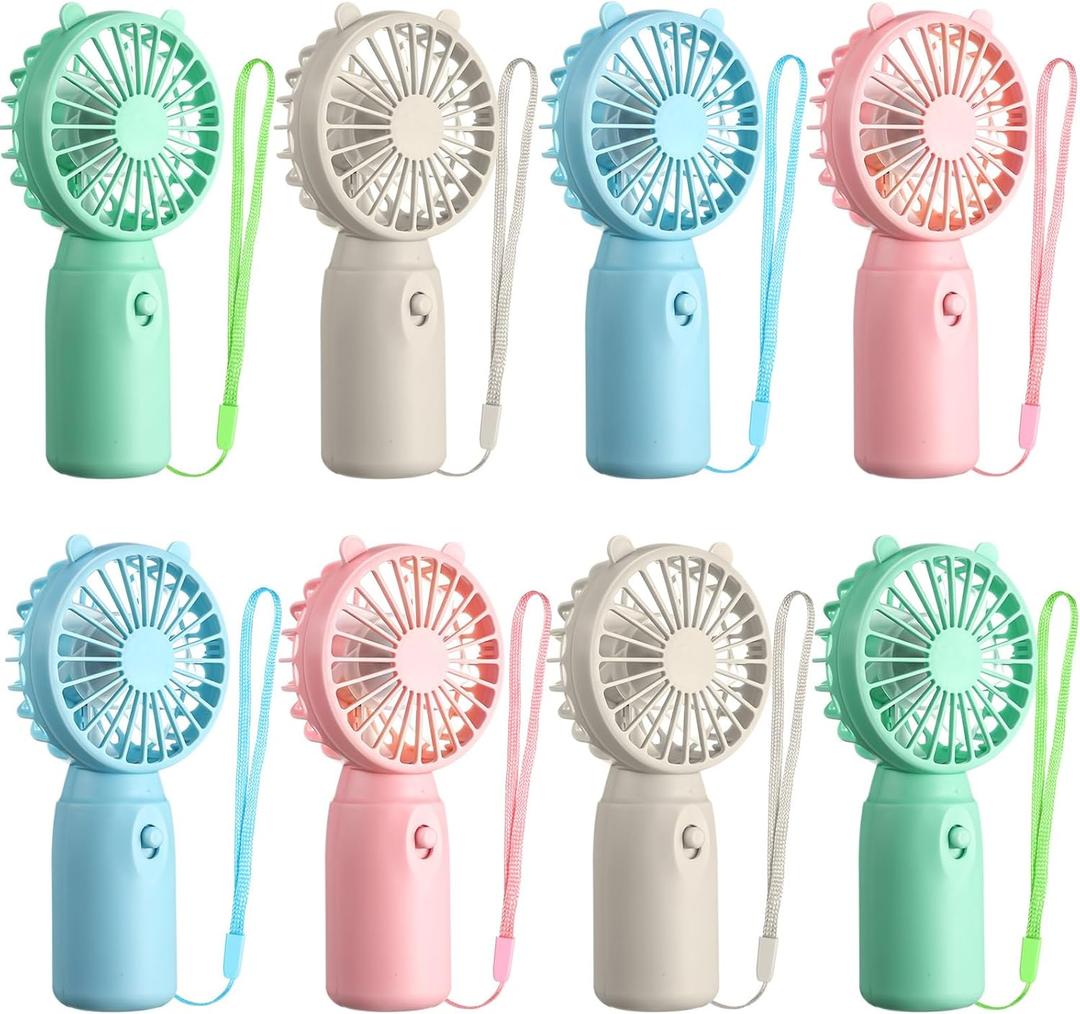 8 Pcs Mini Portable Fans Bulk Handheld Battery Operated Fan with Lanyard for Makeup Eyelash, Cooling Lightweight Pocket Personal Fans for Indoor Outdoor Travel Use (Pink Blue White Green)