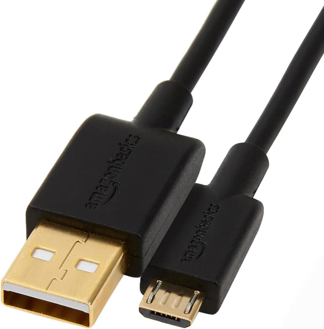 Amazon Basics USB-A to Micro USB Charging Cable, 480Mbps Transfer Speed with Gold-Plated Plugs, USB 2.0, 6 Foot, Black