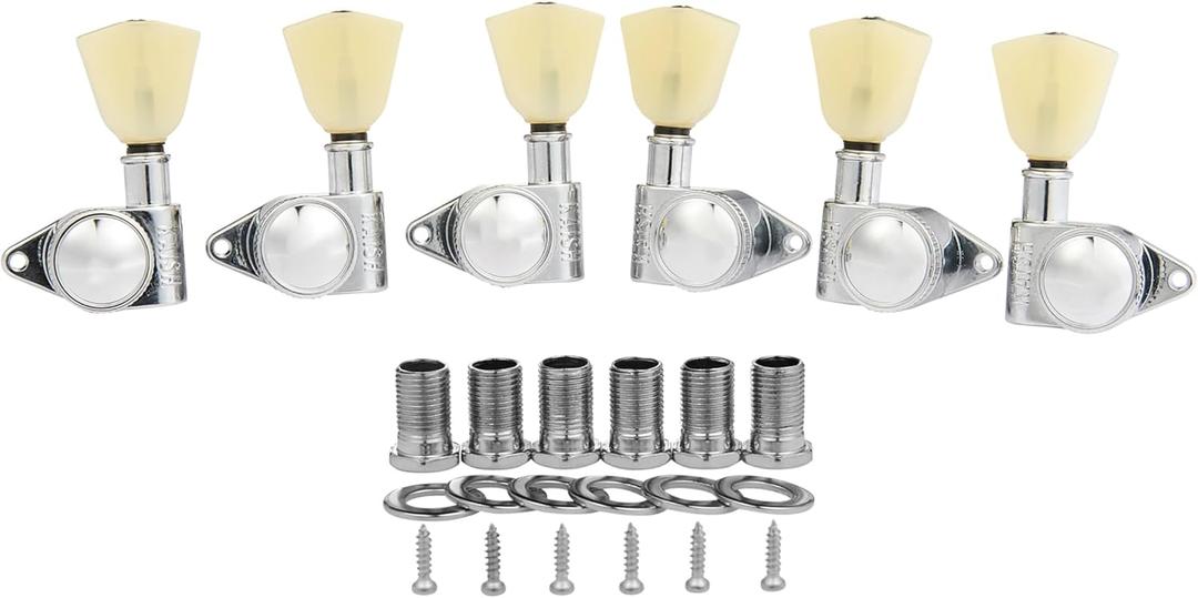 KAISH Chrome 3+3 Locking Tuners 21:1 Locking Tuning Machines Locking Tuning keys with Vintage Keystone Buttons for USA LP/Les Paul/SG/ES/Acoustic Guitars
