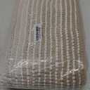 HDFK Bath Mat & Bathroom Rug - Machine Washable Soft Chenille Shower Carpet, Maximum Absorbency Non-Slip with Odorless Hot Melt Base, Slim Striped Design for Bathtub Floors (24x16 Inch, Tan & White)