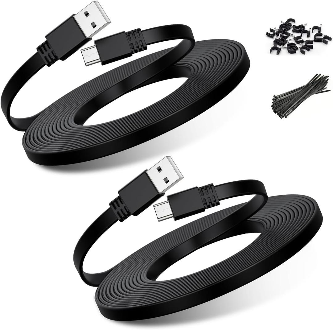Basesailor Micro USB Power Cable 30FT 2Pack,9M Flat Micro USB Charging Power Cord,Charger for Wyze Cam Pan V4,Yi Cam,Nest Cam,Blink Mini/XT/XT2/3rd Gen Camera,Arlo Q,Furbo Dog,Netvue,Xbox Controller (Black)