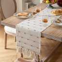 Caflife Boho Table Runner 72 Inchs Long for Modern Farmhouse Room Home Decor, Taupe and Beige Coffee Table Runner, Natural Cotton Woven with Tassels Neutral, for Kitchen Dining Table Decor