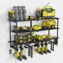 Large Power Tool Organizer Wall Mount, 4 Layer Heavy Duty Metal Storage Rack, Garage Storage Cordless Tool Organizer with Screwdriver Holder, Holds 8 Drills, 300 lbs Capacity for Garage Workshop