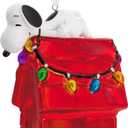 Hallmark Peanuts Snoopy on Holiday Doghouse Christmas Ornament, Blown Glass