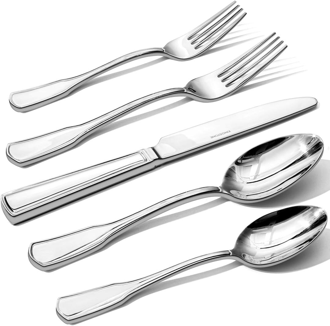 KINGSTONE 40-Piece Silverware Set, 18/10 Stainless Steel Flatware Set for 8, Tableware Cutlery Set, Utensil Sets for Home Restaurant, Mirror Finish, Dishwasher Safe