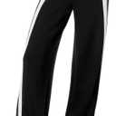XIEERDUO Lounge Wide Leg Pants Beach Vacation Clothes (Medium, Black+white)
