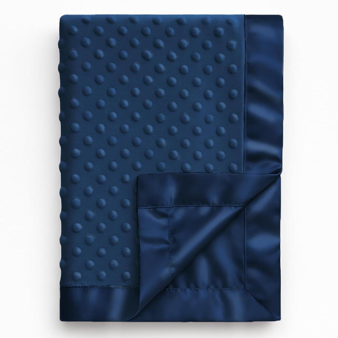 Pro Goleem Baby Soft Minky Dot Blanket with Silky Satin Backing Baby Gifts for Boys and Girls (Navy Blue, 30 x 40)