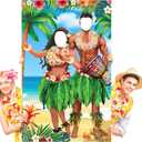 Tudomro 6 x 4 ft Hawaiian Photo Props Banner Tropical Luau Tiki Couple Door Banner Aloha Party Decorations Fabric Luau Photo Booth Background Aloha Tiki Backdrop for Beach Party