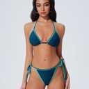 SUUKSESS Women Cheeky Halter String Bikini Sets Sexy Triangle Two Piece Swimsuit (Blue, XL)