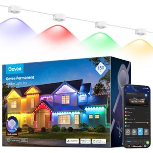 Govee Permanent Outdoor Lights Pro, 150ft with 90 RGBIC LED Lights for Daily and Accent Lighting, 75 Scene Modes for Outdoor Decor, IP67 Waterproof, Works with Alexa, Google Assistant, Matter, White
