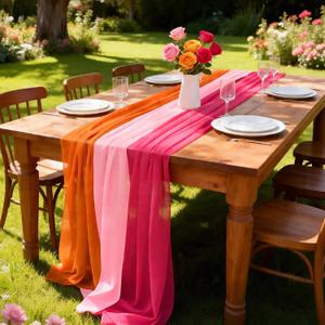 3 Pcs Pink and Orange Party Decorations Sunset Beach Striped Gauze Table Runner Tulle Sheer Mesh Table Cover for Summer Wedding Bridal Shower Birthday Party Fiesta Home Decor