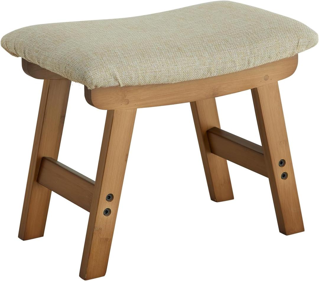 Foot Stool Ottoman Foot Rest Under Desk, Small Stool for Living Room, Bedroom and Kitchen (Brown Legs - Beige Stool Surface)