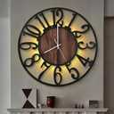 LEIKE Large LED Wall Clocks,Silent,Non Ticking,Battery Operated Rustic Round Modern Big Wood Wall Clock for Living Room, Bedroom,Kitchen,Farmhouse,Office,Home Decor -24" Black,LED,Arabic Number