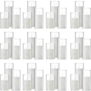 72 Pcs Pillar Candles and Glass, 2.6'' X 4.7'', 5.9'', 7.9'', White