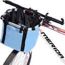 URBEST Bike Basket,Small Pets Cat Dog Folding Carrier,Removable Bicycle Handlebar Front Basket, Quick Release and Easy to Install,Detachable Cycling Bag (Sky Blue)