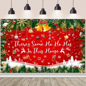 AIBIIN 7x5ft There's Some Ho Ho Hos In This House Backdrop Funny Christmas Backdrop Merry Christmas Banner Decorations for Winter Red Xmas Background Friendsmas Party Decorations Photo Booth Props