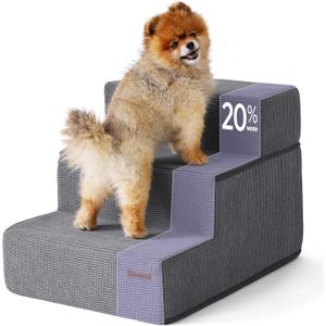Lesure Dog Stairs for Small Dogs and Cats 16.5" H x 18" W Extra Wide 3-Step Foldable Foam Pet Steps for Couch Sofa and Chairs with Supporting Board and Non-Slip Bottom, Grey, 3-Step(24"D X 18"W x 16.5"H)