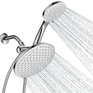 dual shower head with handheld combo,8.6 inch Rainfall showerhead,6 settings hand held shower heads with hose (Chrome)
