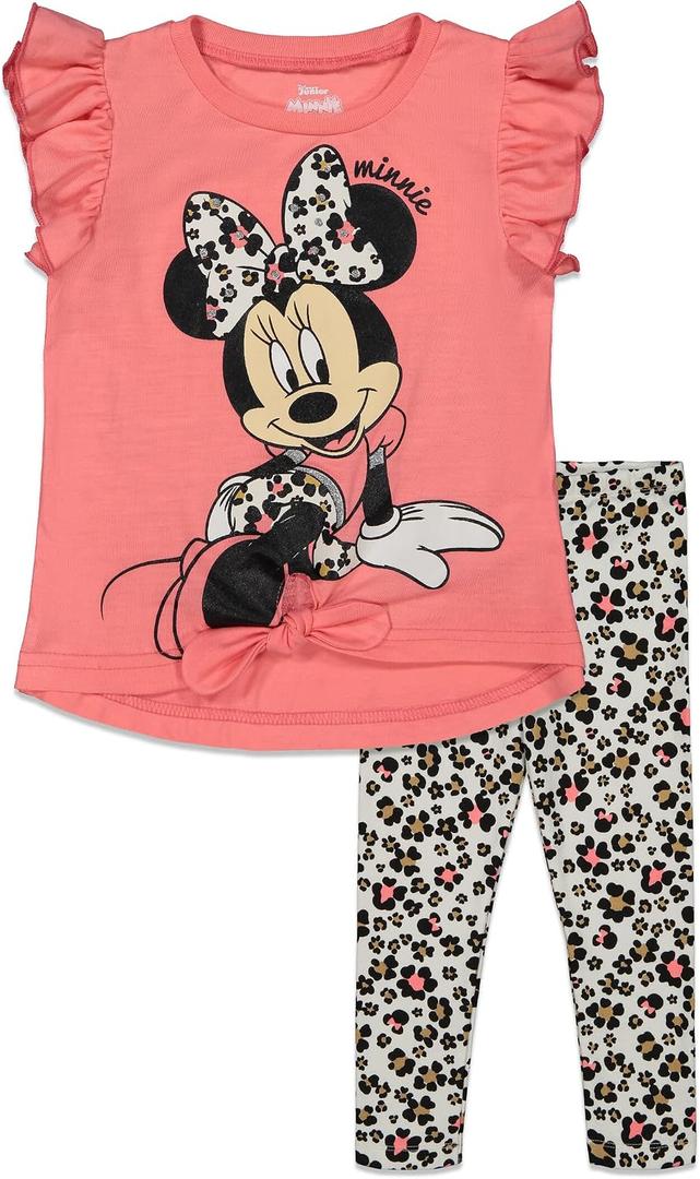 Disney Minnie Mouse Little Girls T-Shirt and Leggings Outfit Set Dark Pink 7-8